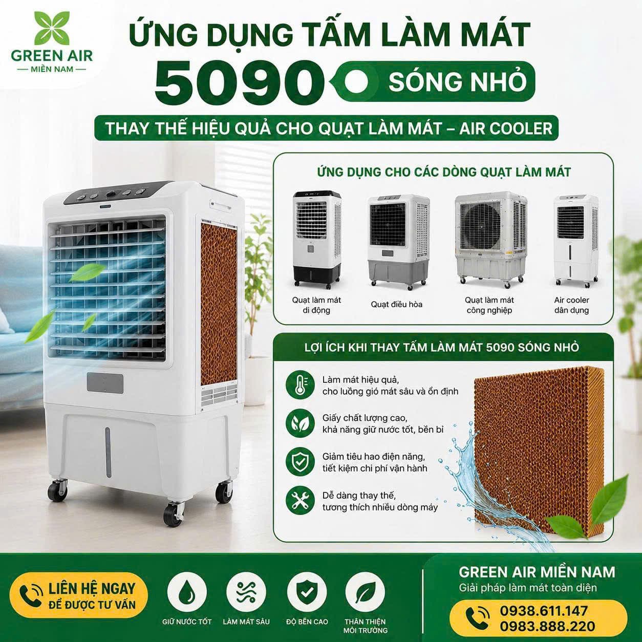 TẤM LÀM MÁT 5090  865+30x900x100mm CHO QUẠT LÀM MÁT-AIR COOLER